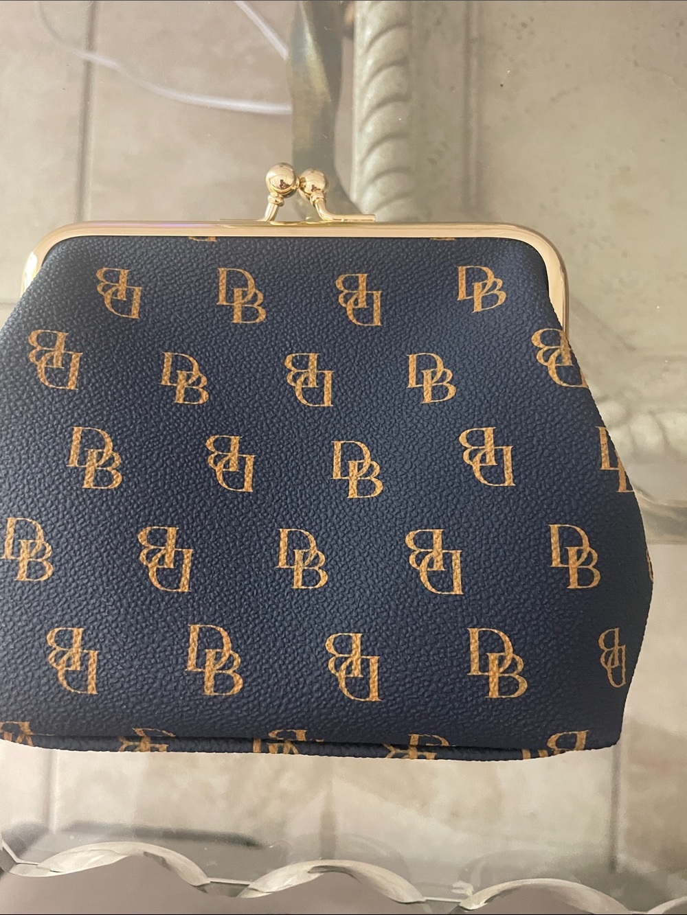 Dooney & Bourke Navy & Tan Logo Coin Pouch - Picture 2 of 3